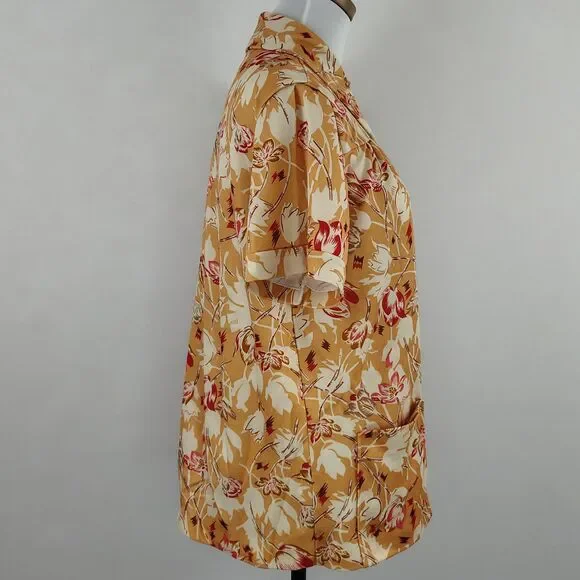 Vintage 70s No Brand Tag Yellow Floral Top Funky Groovy - Picture 9 of 9